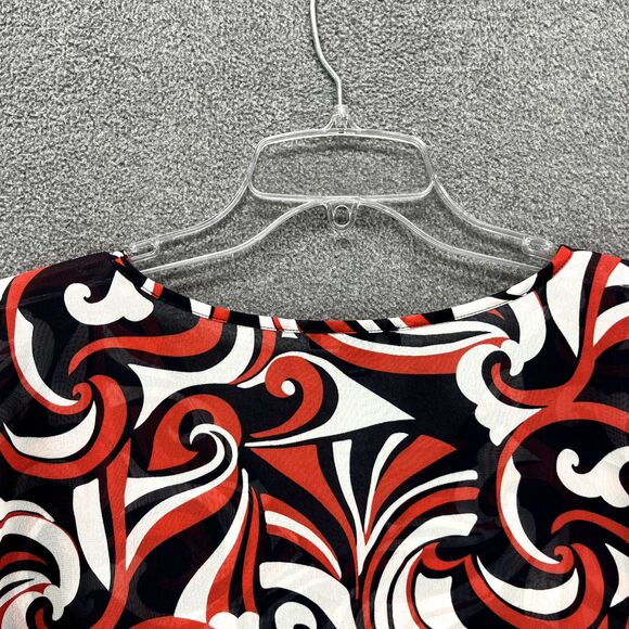 Chaps‎ Top Womens Large Black Red White Short Sleeve Sheer V Neck Blouse - Picture 11 of 14